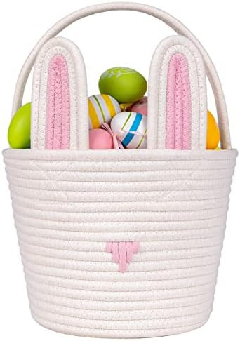 CubesLand Easter Bunny Basket Easter Buckets for Kids with Ear, Easter Egg Hunt Basket Bags Easte... | Amazon (US)