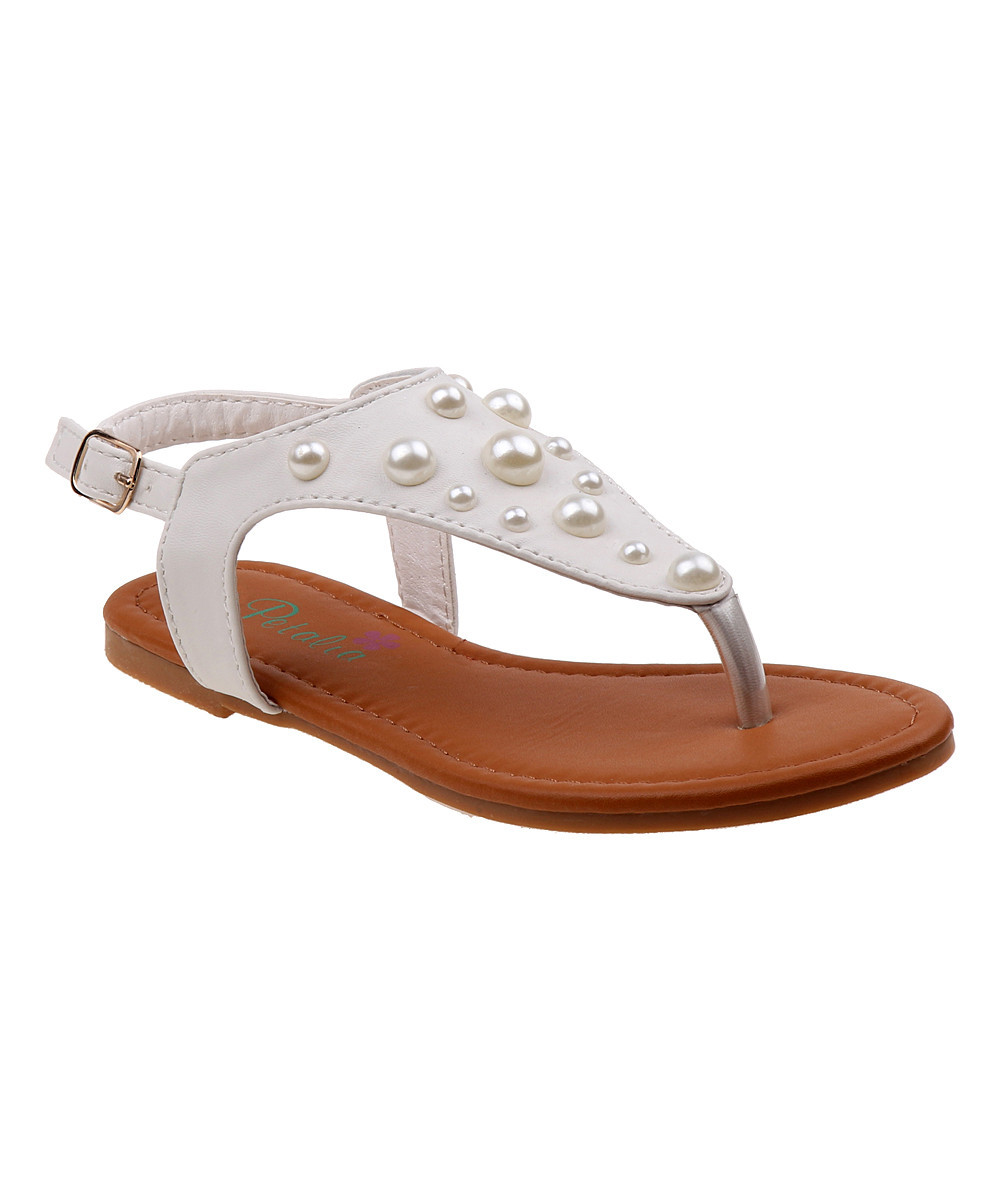 Petalia Girls' Sandals White - White Faux Pearl-Embellished Sandal - Girls | Zulily