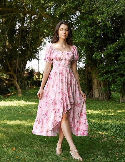 Scarlet Darkness Cottagecore Corset Dress Flowy Chiffon Floral Dresses for Women | Amazon (US)