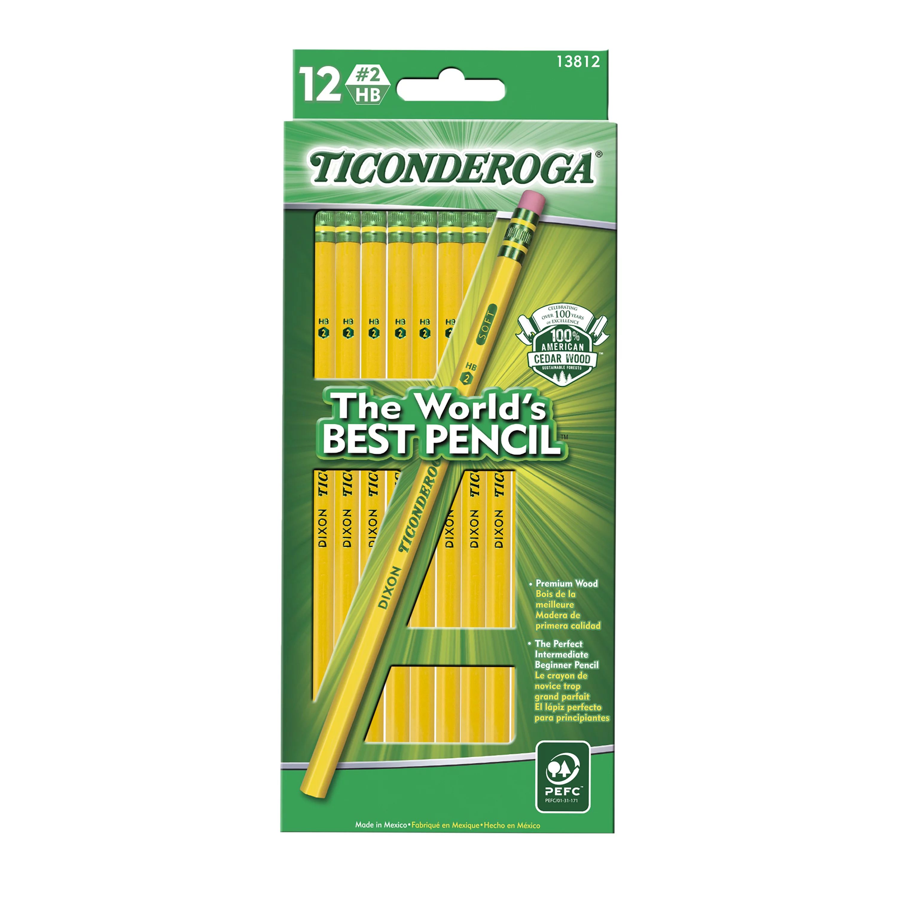 Ticonderoga Wood-Cased Pencils, #2 HB Soft, Yellow, 12 Count - Walmart.com | Walmart (US)