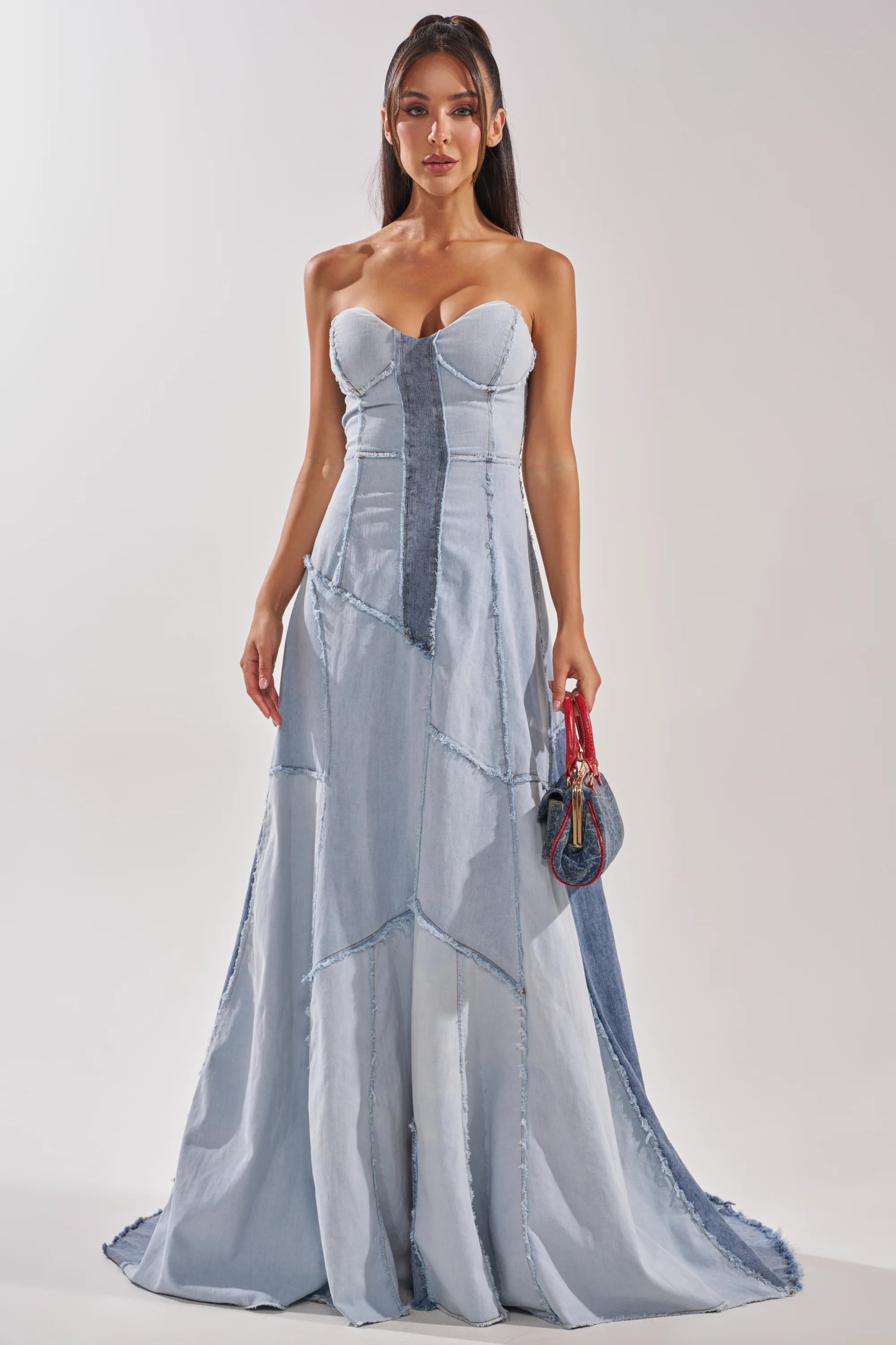 IT'S BRITNEY PATCHWORK DENIM MAXI DRESS | AKIRA
