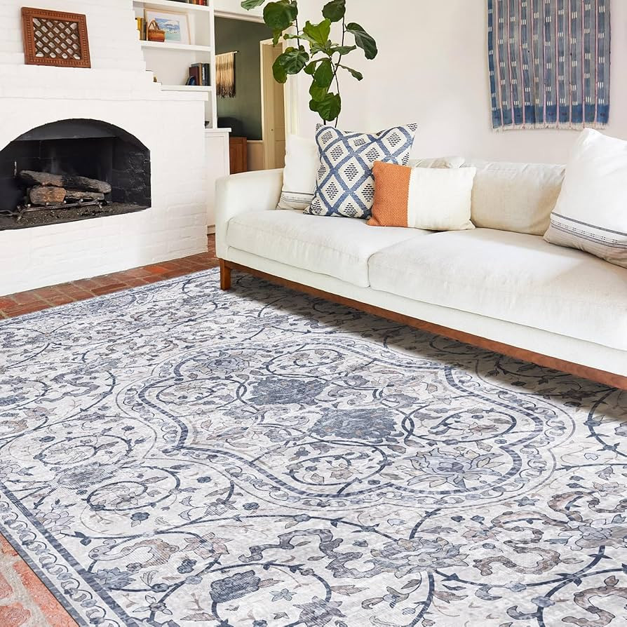 Area Mat for Living Room, 5'x8' Waterproof Vintage Print Floor Mat for Bedroom Kitchen, Stain Res... | Amazon (US)