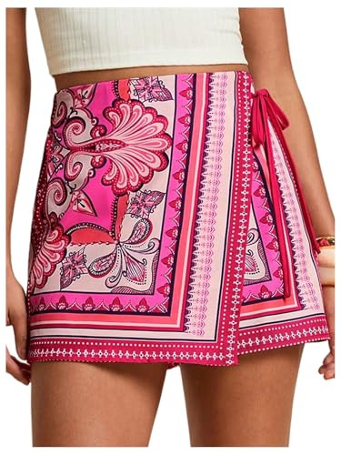 SweatyRocks Women's Boho Mini Skirts Floral Shorts Tie Side Wrap Skorts | Amazon (US)