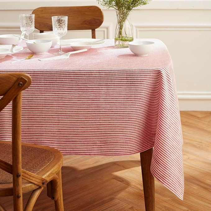 Solino Home Linen Striped Tablecloth 60 x 120 Inch - 100% Pure Linen Red and White Table Cloth fo... | Amazon (US)