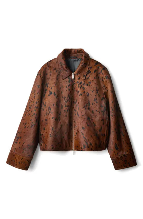 MANGO Animal Print Genuine Calf Hair Jacket in Medium Brown at Nordstrom, Size X-Small | Nordstrom
