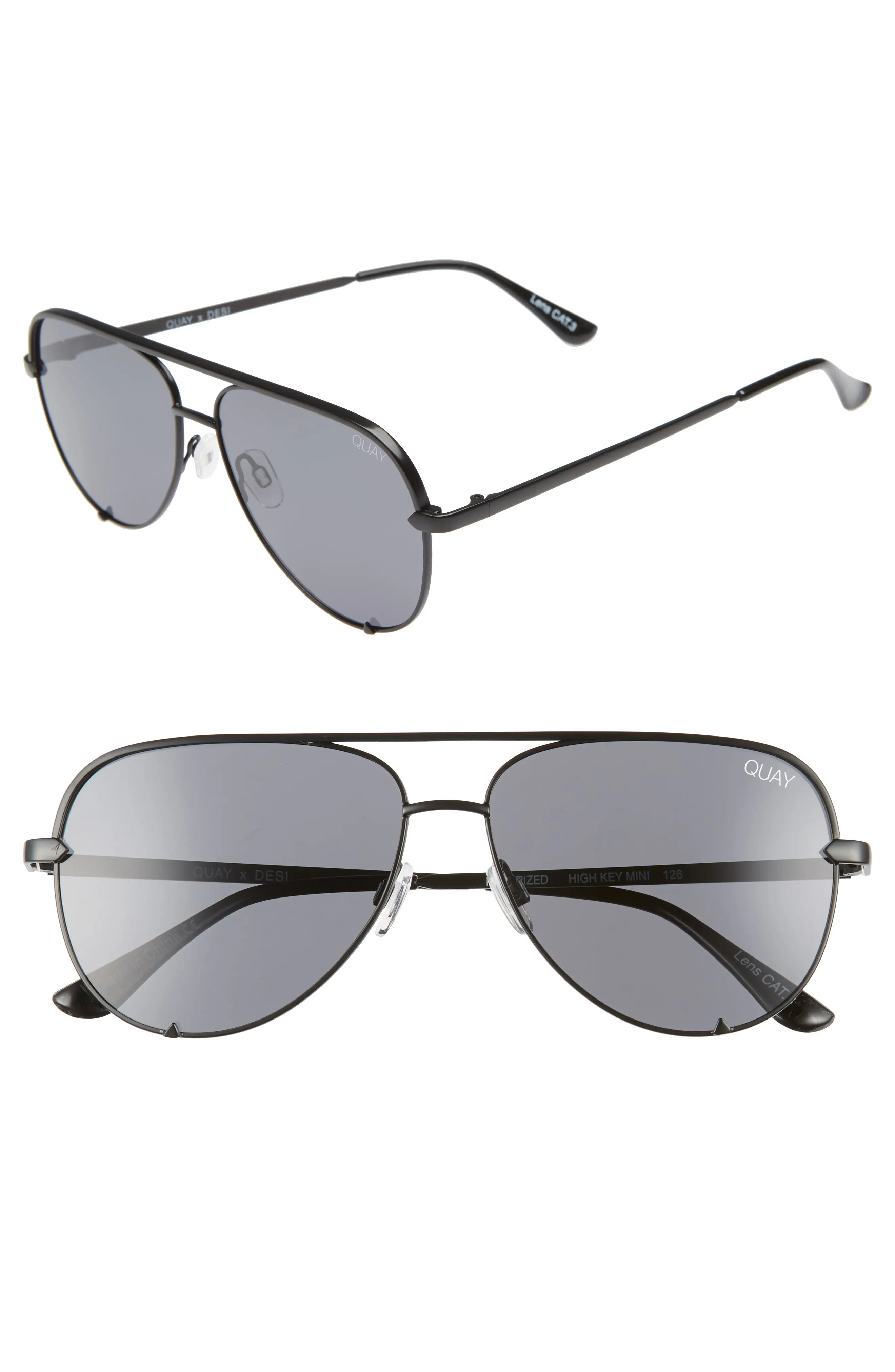 Women's Quay Australia High Key Mini 57mm Aviator Sunglasses - Black/ Smoke | Nordstrom