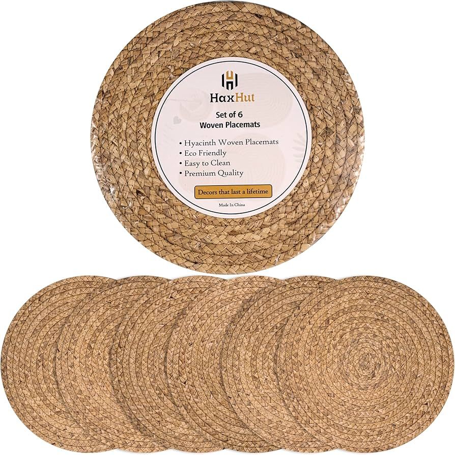 Round Woven Placemats - Natural Placemats Set of 6, Straw Braided Rattan Placemats, 13.5 Inches, ... | Amazon (US)