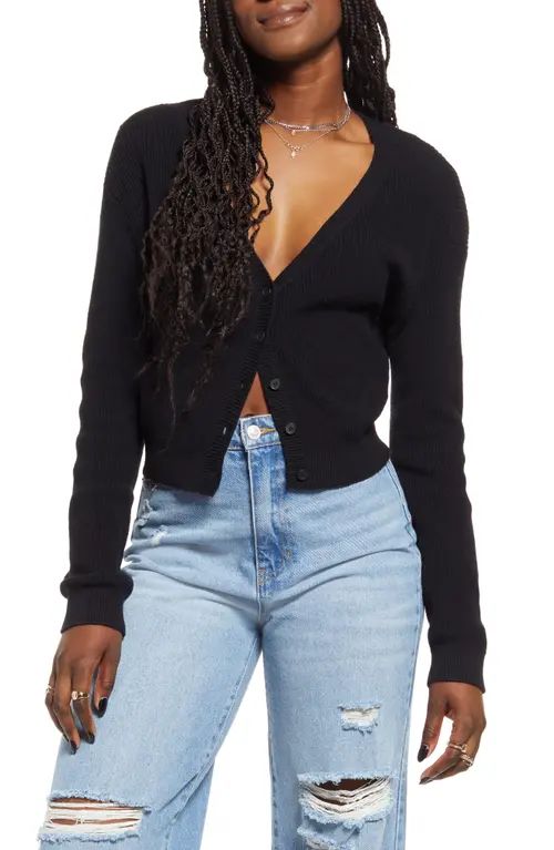 BP. Ribbed Cotton Blend Cardigan in Black at Nordstrom, Size Xx-Small | Nordstrom