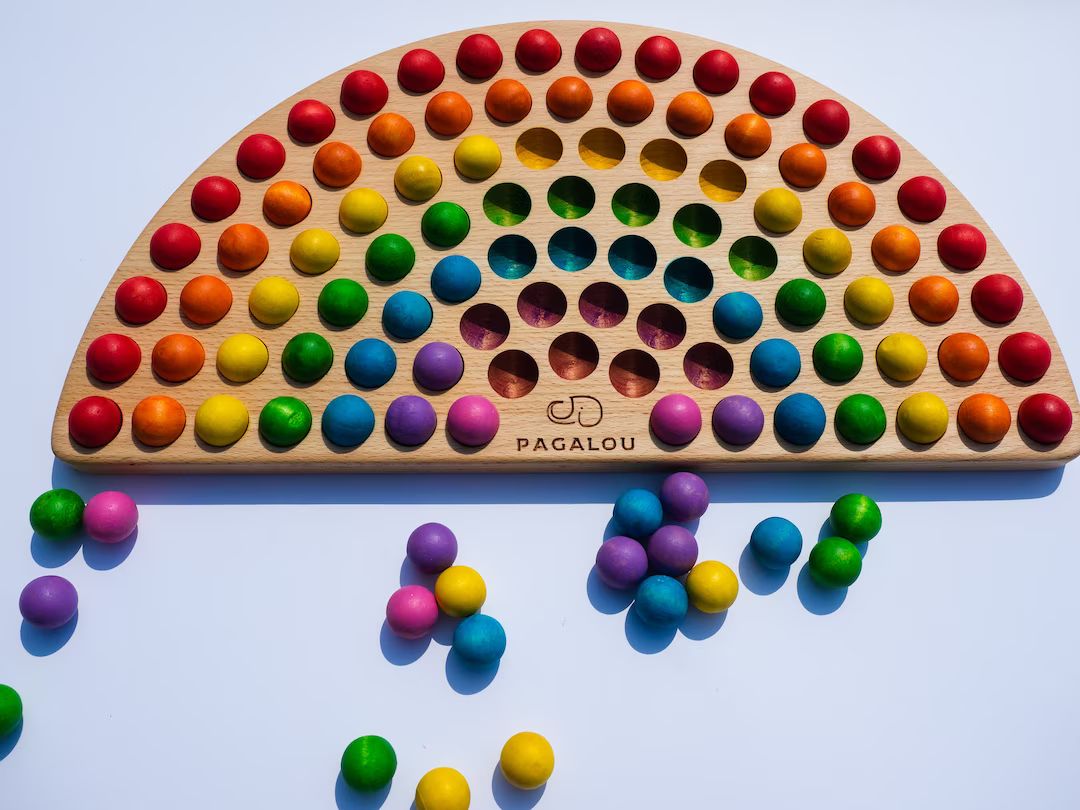 Montessori Rainbow. Option with 94 colorful wooden or wool felt balls available. | Etsy (US)