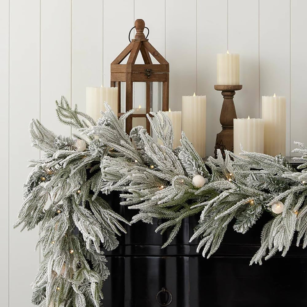 Amazon.com: Frosted Acadia Garland 9 ft. Long with 10" Diameter | Flocked Branch Tips Pre-Strung ... | Amazon (US)