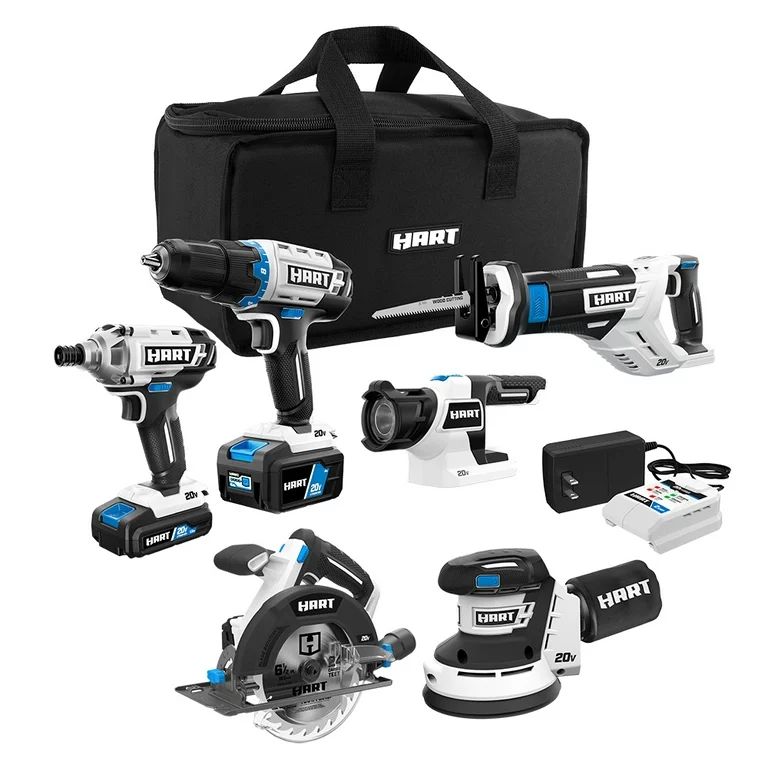 HART 20-Volt Cordless 6-Tool Combo Kit (1) 4.0Ah & (1) 1.5Ah Lithium-Ion Batteries, Charger and S... | Walmart (US)