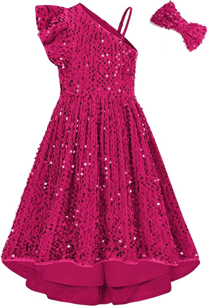 GRACE KARIN Girls One Shoulder Sequin Dress High Low Party Dress for 5-12Y | Amazon (US)