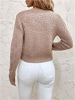 SOLY HUX Women's Crochet Button Down Cardigan Elegant Crew Neck Dressy Casual Knit Sweater | Amazon (US)