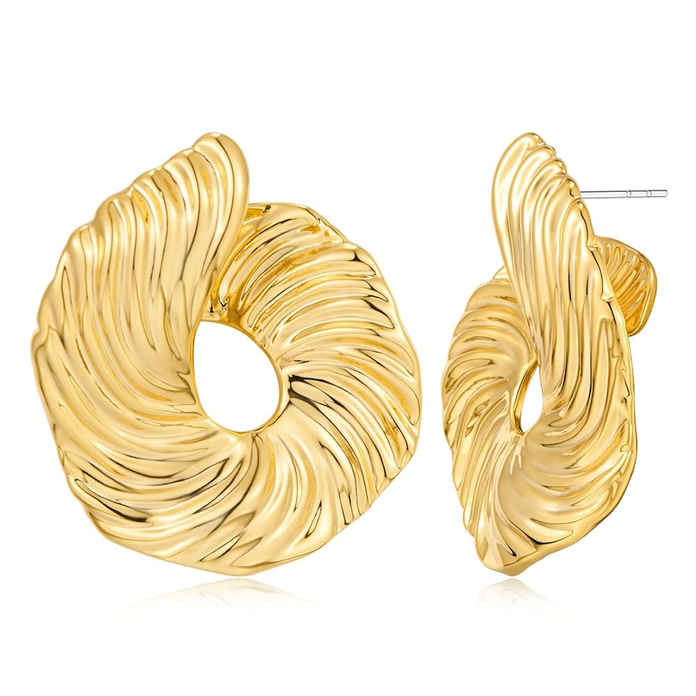 Irregular Gold Stud Earrings for Women Hammered Silver Stud Earrings Statement Geometric Earrings... | Amazon (US)