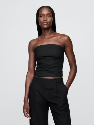 Linen-Blend Strapless Corset Crop Top | Gap (US)
