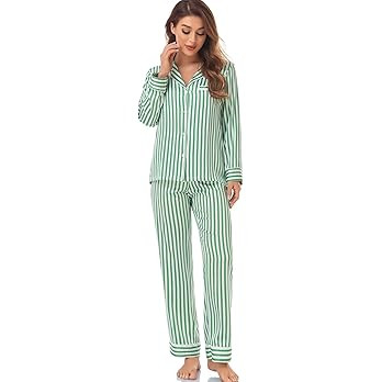 Serenedelicacy Women's Satin Pajama Set Long Sleeve Button Down Sleepwear 2-Piece Striped Silky P... | Amazon (US)