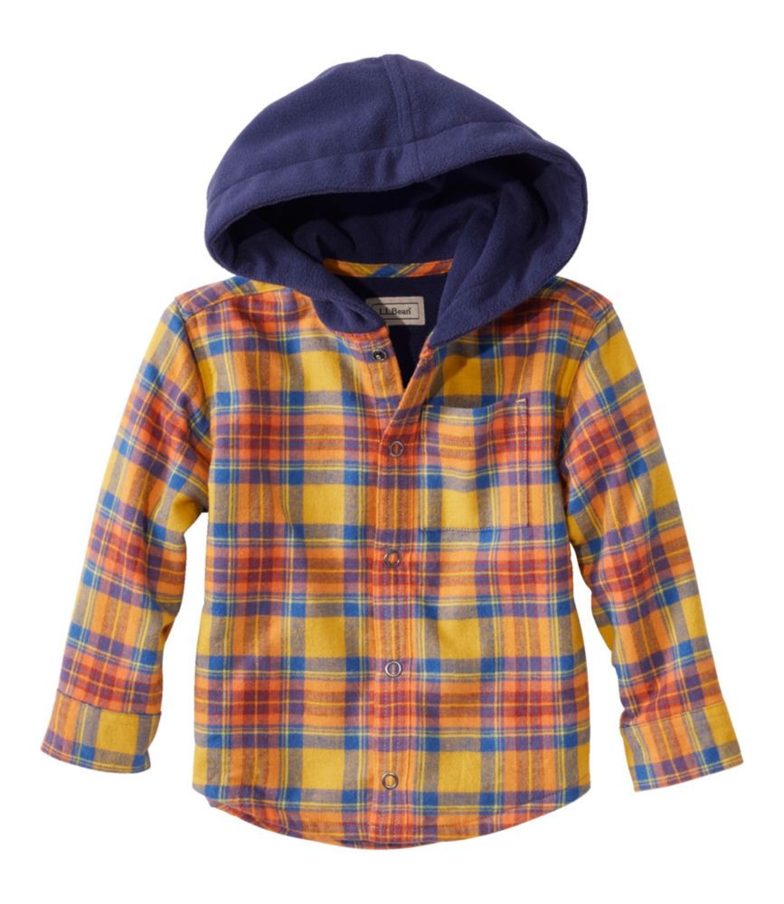 Toddlers' Fleece-Lined Flannel Shirt, Hooded Warm Gold Plaid 4T, Cotton Flannel L.L.Bean | L.L. Bean