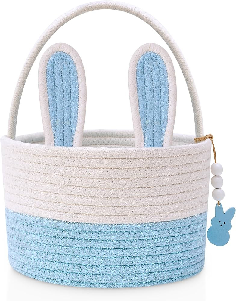 Easter Baskets for Kids, Blue Small Personalized Bunny Easter Basket Empty with Handle, Basket Ta... | Amazon (US)