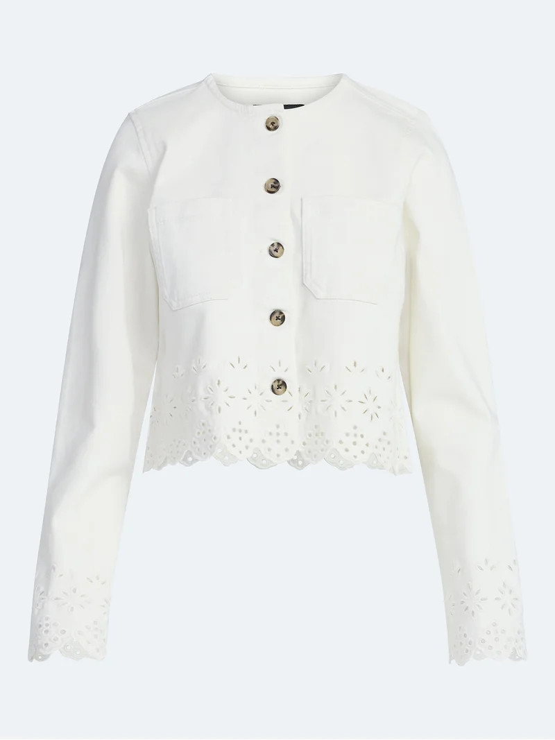 Free Assembly Women's and Women's Plus Embroidered Eyelet Denim Jacket, Sizes XS-4X | Walmart (US)