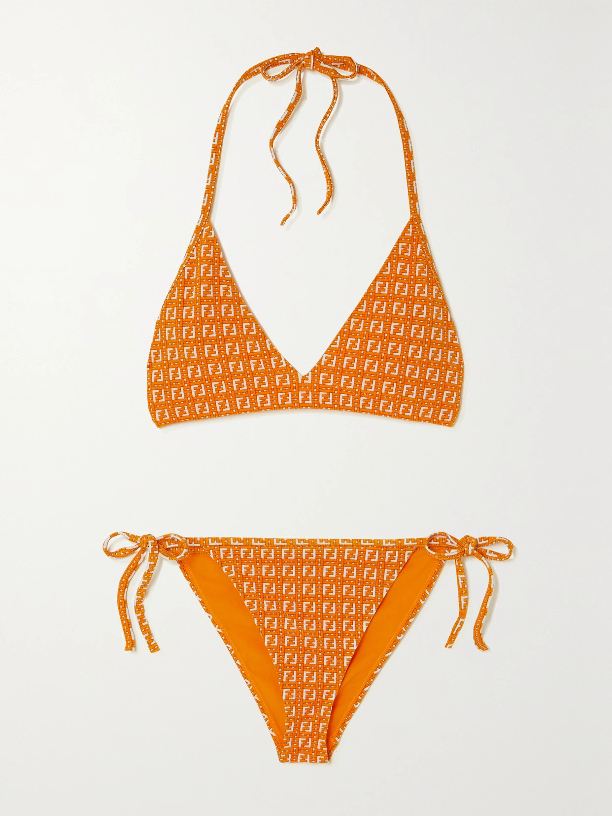 Fendi - Stretch-jacquard Halterneck Bikini - Orange | NET-A-PORTER (US)