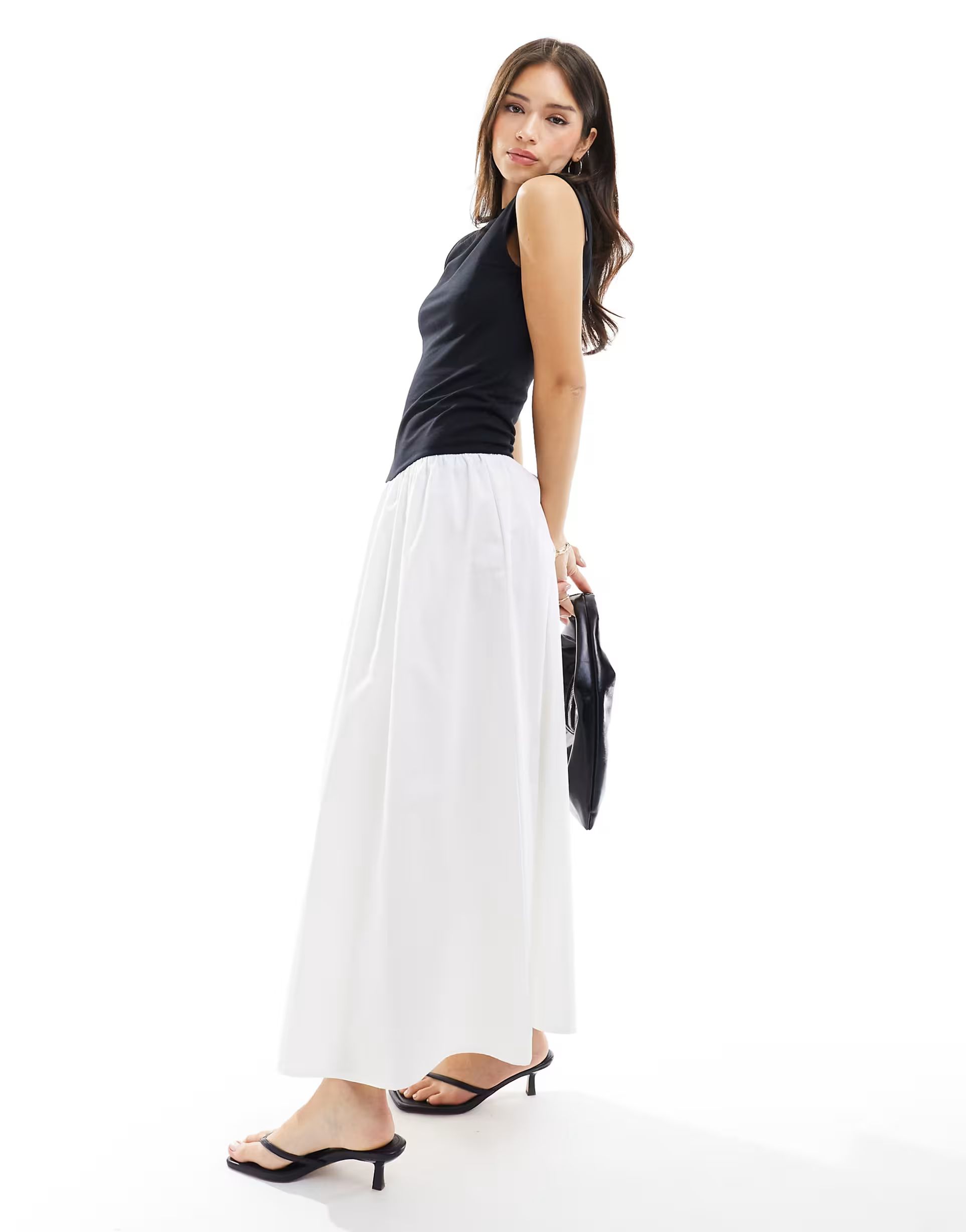 ASOS DESIGN contrast maxi dress with poplin skirt in black and ivory | ASOS (Global)