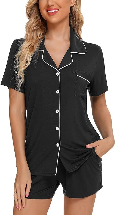 Pjmlifecoco Women Pajamas Set Soft Button Down Sleepwear Short Sleeve Pjs Set Loungewear with Poc... | Amazon (US)