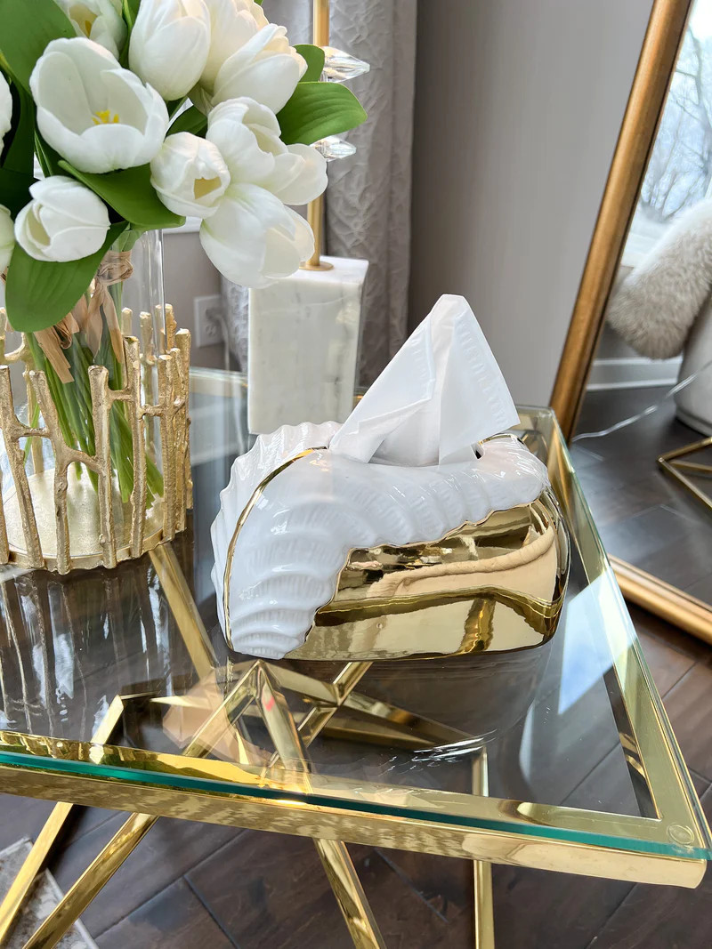 White & Gold Tissue Box Cover | Inspire Me! Home Decor