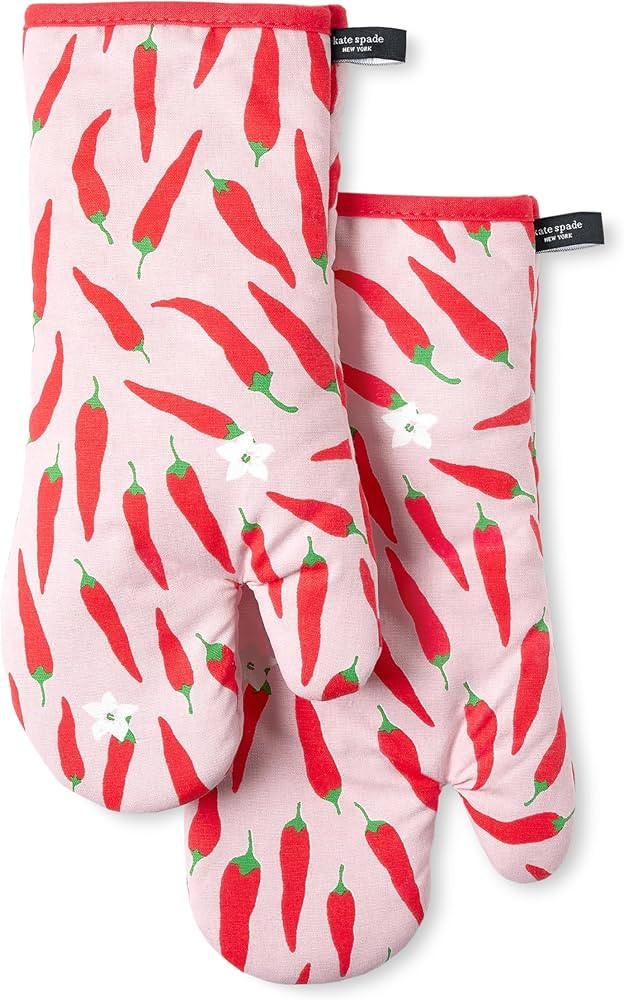 kate spade new york Hot Hot Hot Peppers Oven Mitt 2-Pack Set, Heat Resistant, 100% Cotton, Red/Pi... | Amazon (US)