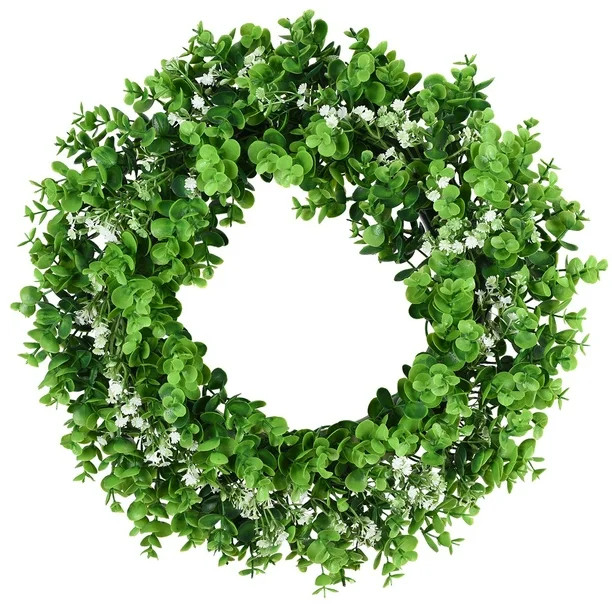 Coolmade 15" Artificial Green Leaves Wreath, Fake Eucalyptus Wreath Boxwood Greenery Wreath for F... | Walmart (US)