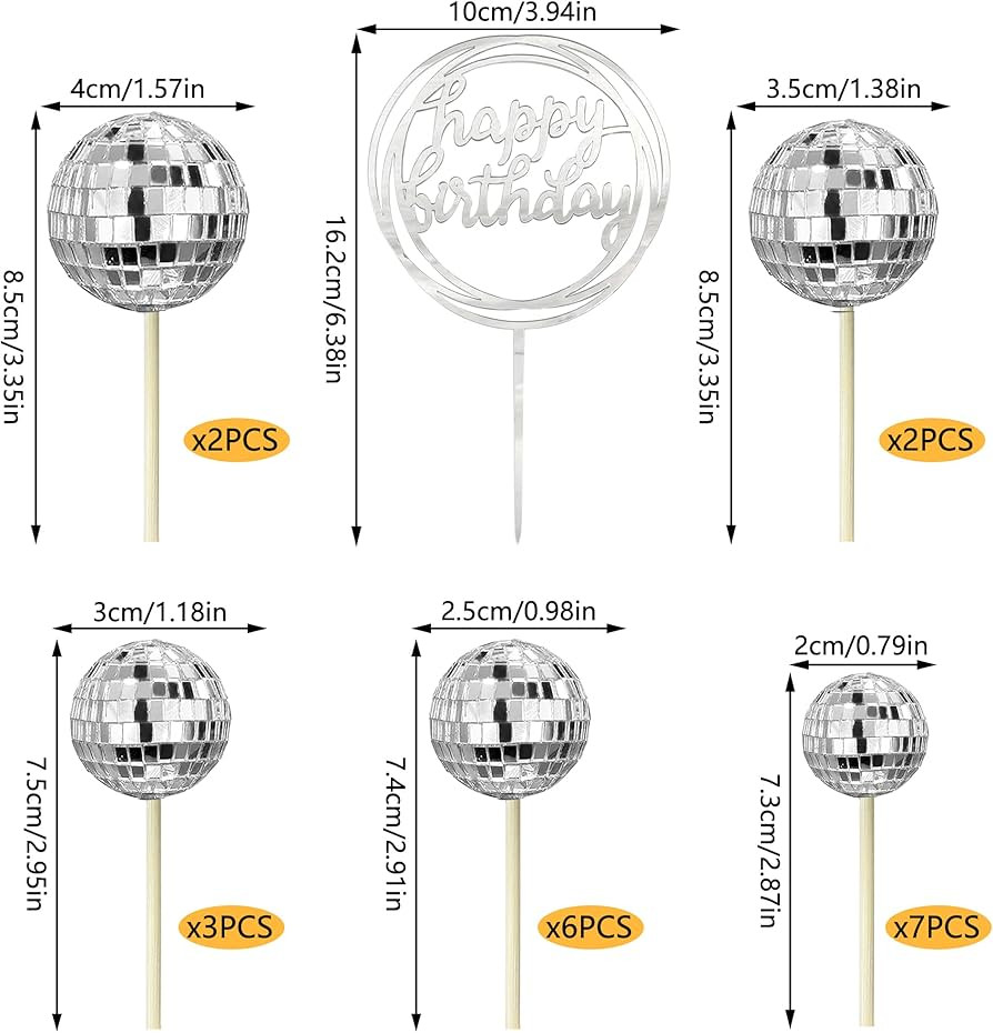 21 PCS Disco Ball Cupcake toppers Happy Birthday Cake Topper 1970s Disco Ball Cake Decorations Di... | Amazon (US)