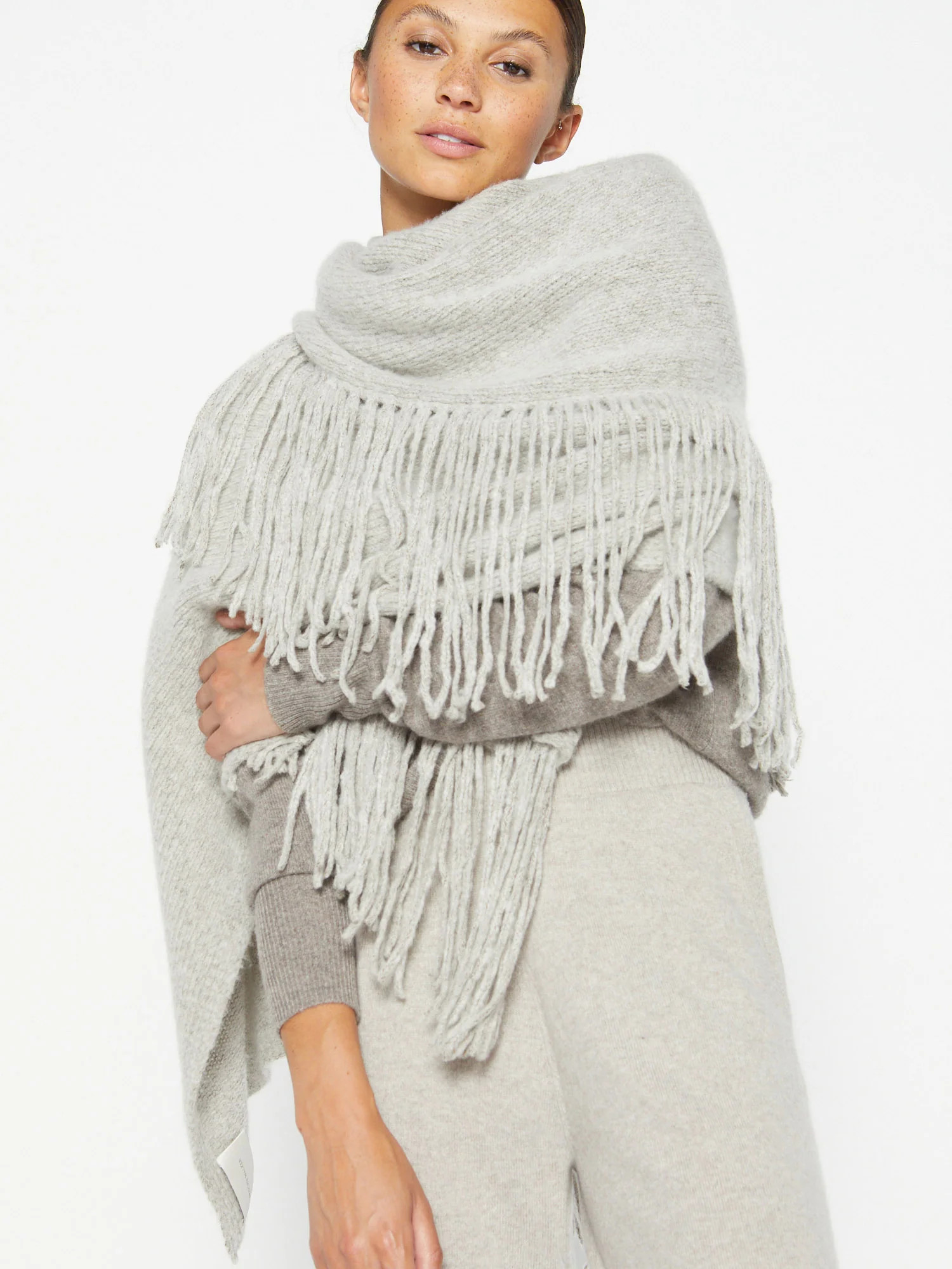 Brochu Walker Women's Thela Fringe Sweater Wrap, Beige | Brochu Walker