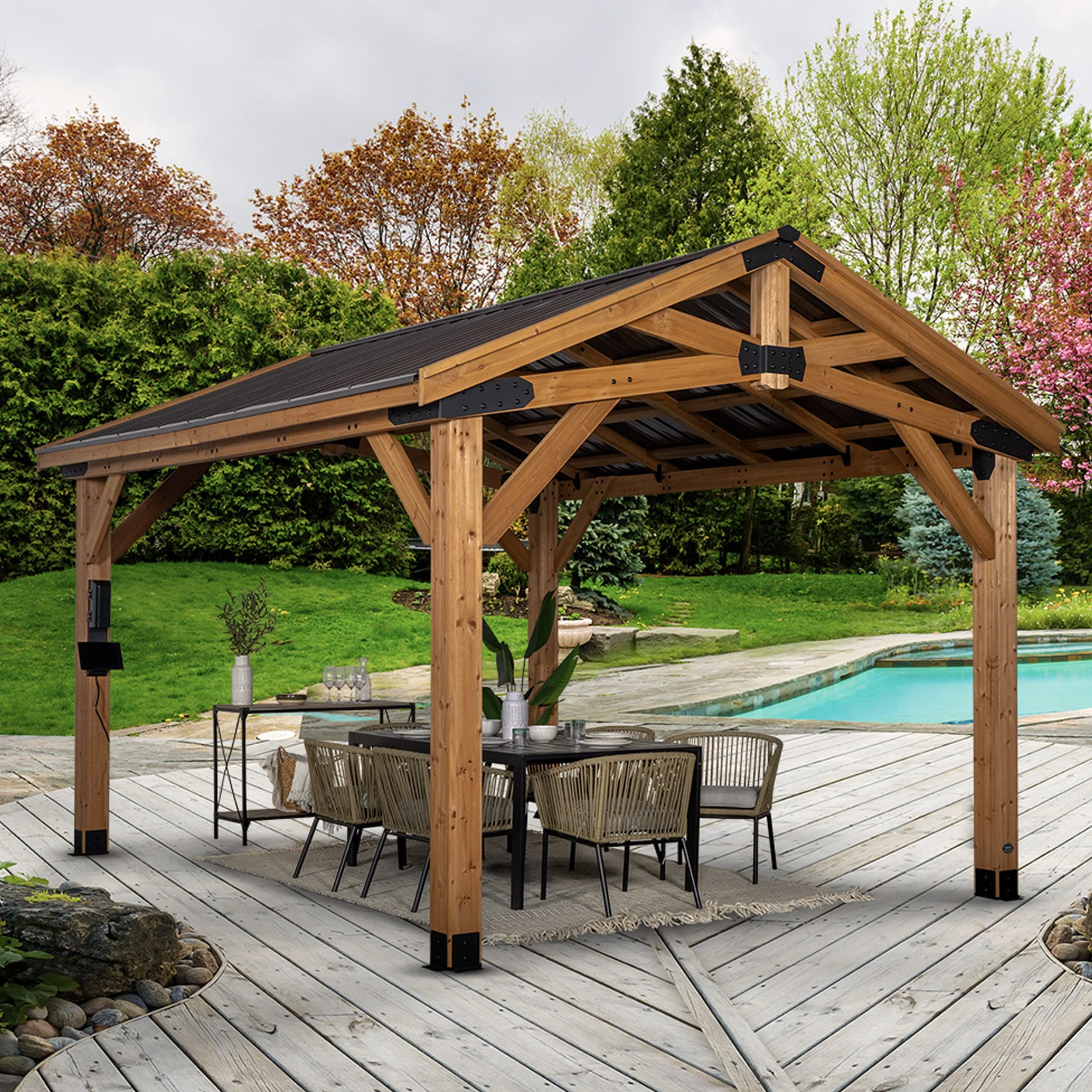 Backyard Discovery Norwood 14x12 All Cedar Wood Gazebo,Thermal Insulated Steel Roof, Durable, Sup... | Amazon (US)