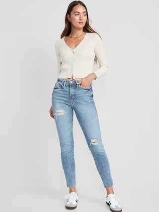 High-Waisted OG Straight Extra Stretch Ripped Cut-Off Jeans for Women | Old Navy (US)