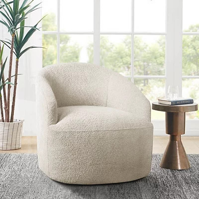 Boucle Barrel Swivel Accent Chair, White, 30L x 28.75W 30H , Boucle/Upholstered | Kirkland's Home | Kirklands
