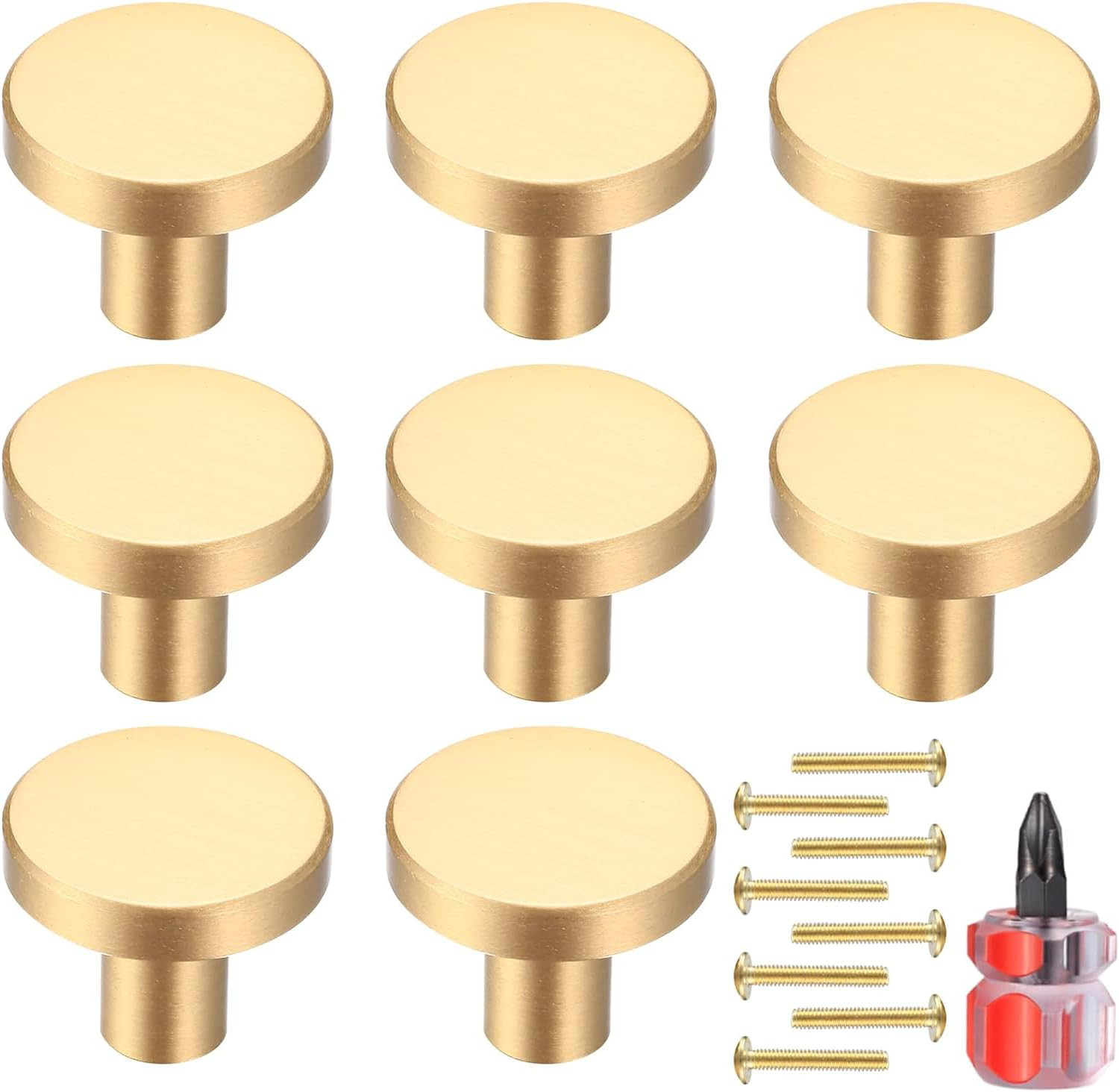 Gold Cabinet Knobs, 8Pcs Brushed Brass Round Kitchen Cabinet Hardware Pulls Knobs Gold for Dresse... | Amazon (US)