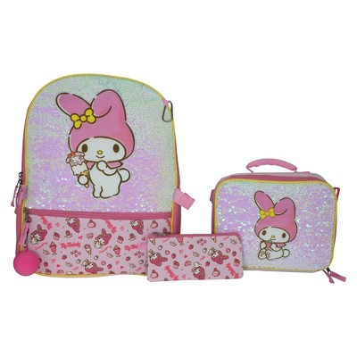 Hello Kitty My Melody 4 Piece Backpack Set, Kawaii Flip Sequin Anime School Bag for Girls with Zip Front Pocket, Pink | Target