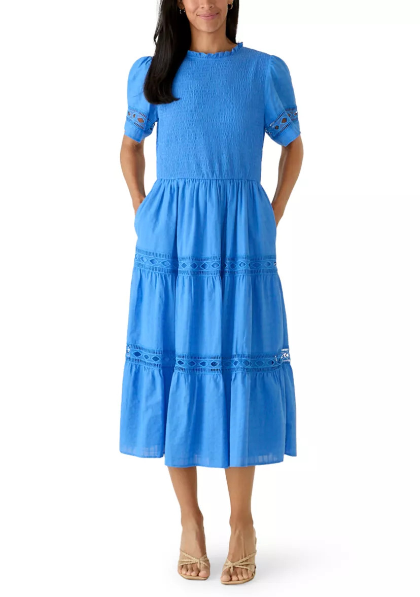 Women's Short Sleeve Smocked Tiered Windowpane Dress | Belk