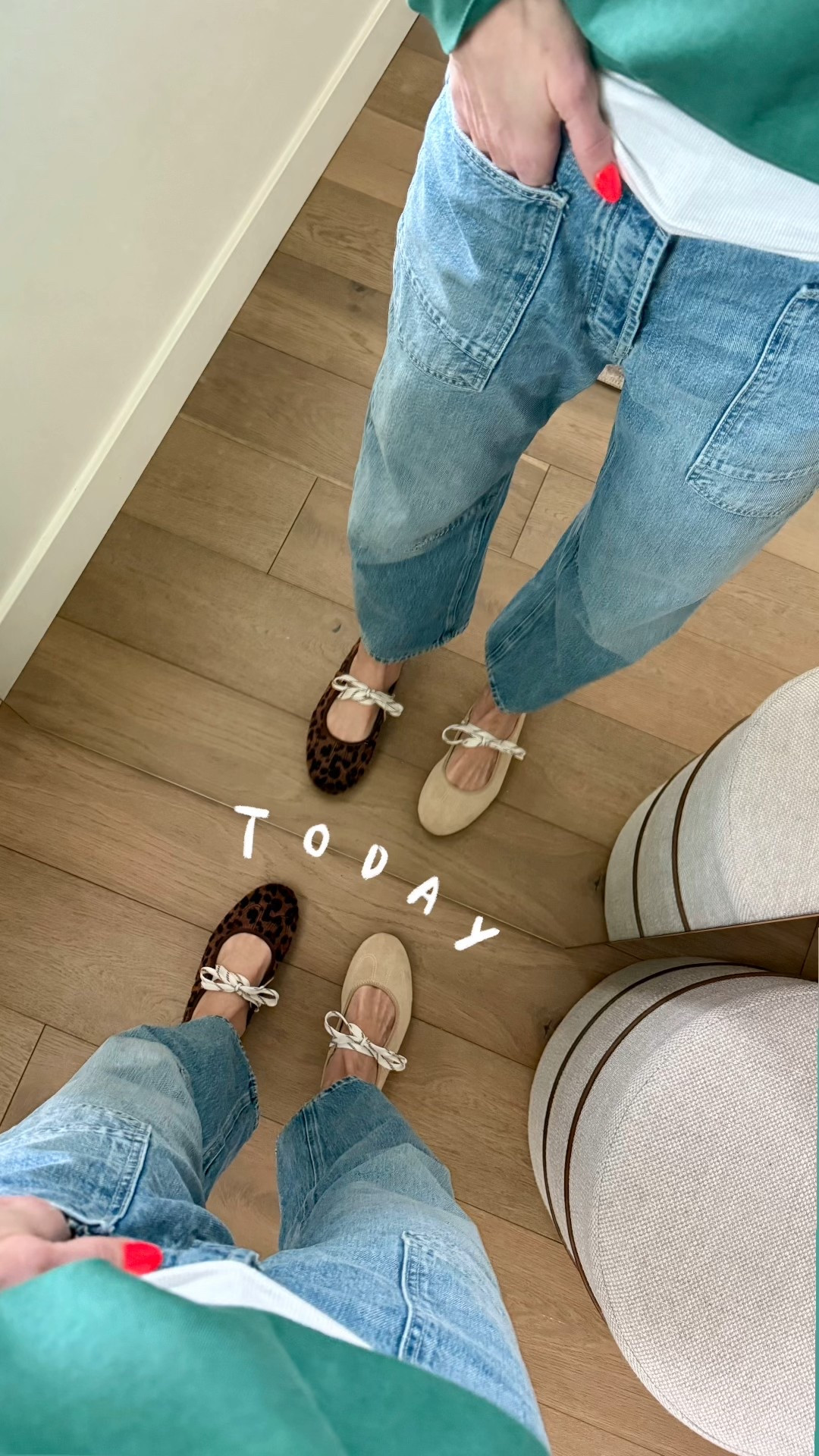 Can’t quit these new shoes! 
The trend that’s coming in HOT: THE SNEAKERINA TREND
The laces, the toe detail that mimics sneakers. So good! 
New jeans that equally flattering and cute. The best pocket details!
Wearing my true size, but could possible size down. Color: county fair

#LTKOver40 #LTKmomlife #LTKValentine