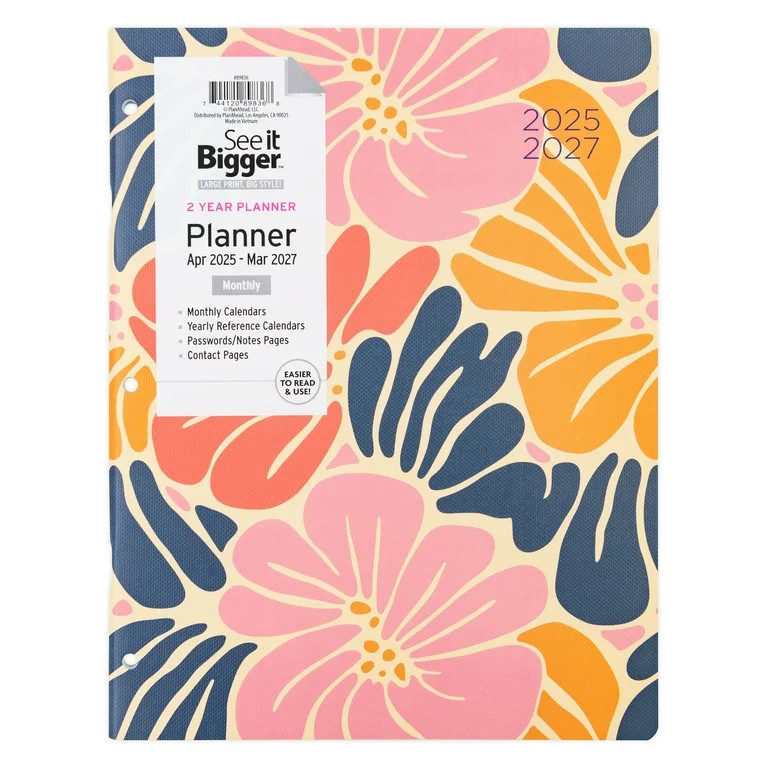 See it Bigger Monthly Planner Large (8.5″ x 11″) Pink Floral, 2 year, APR 2025-Mar 2027 | Walmart (US)