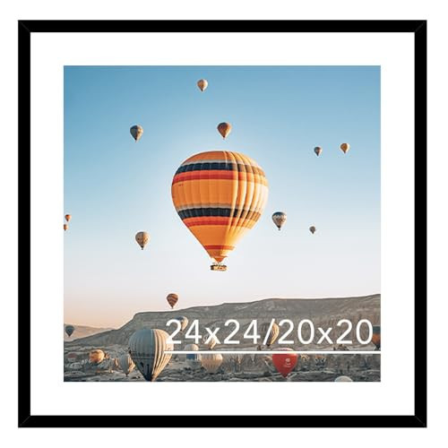 JCJMY 24x24 Picture Frame Black with 20x20 Mat, Display Photo 20x20 with Mat or 24 x 24 Without Mat, Wall Hanging Large 24x24 Poster Frame with Shatter Resistant Plexiglass, Black | Amazon (US)