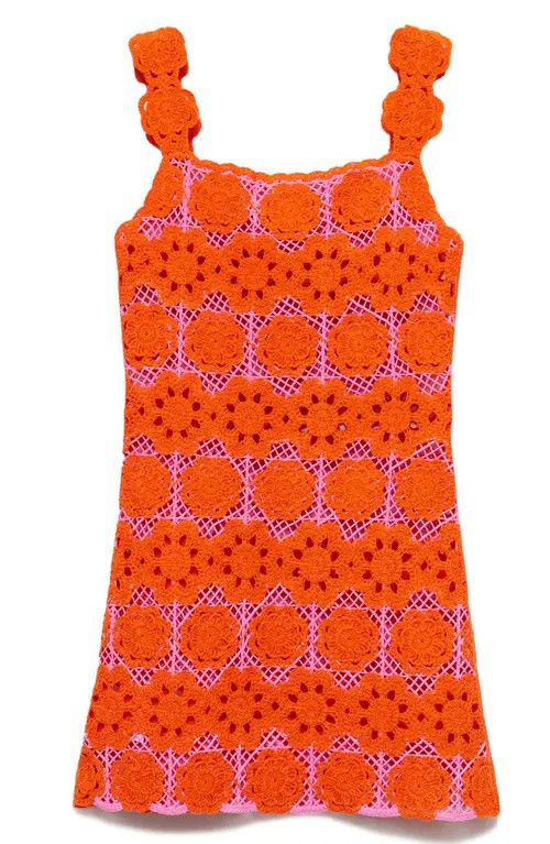 MANGO Floral Crochet Minidress in Orange at Nordstrom, Size 4 | Nordstrom