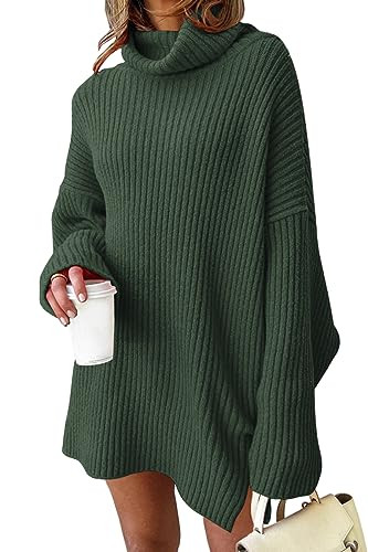 LILLUSORY Womens Turtleneck Oversized Long Sweater Dress 2025 Plus Size Tunic Pullover Knit Winter Dresses ArmyGreen M | Amazon (US)