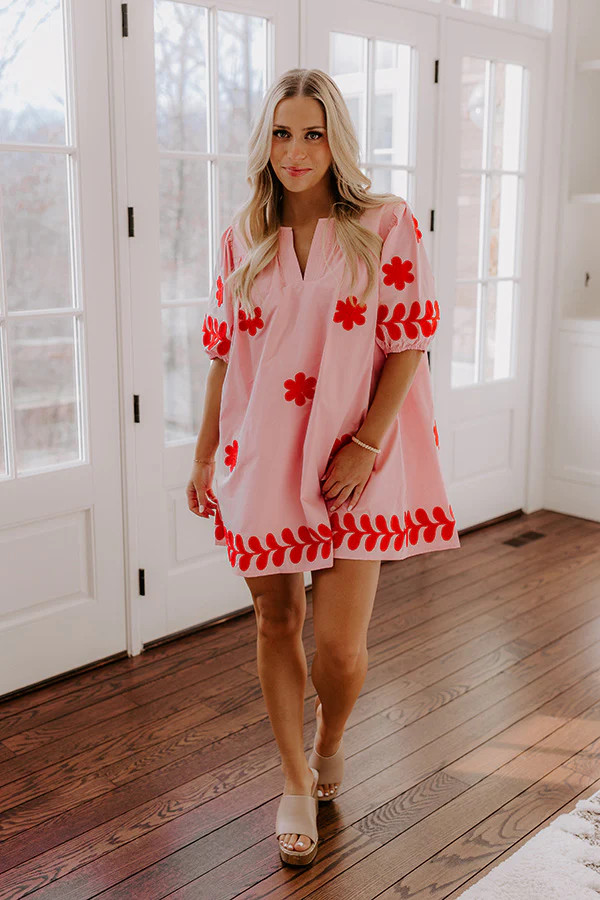 Brunch Babe Floral Embroidered Mini Dress in Pink | Impressions Online Boutique