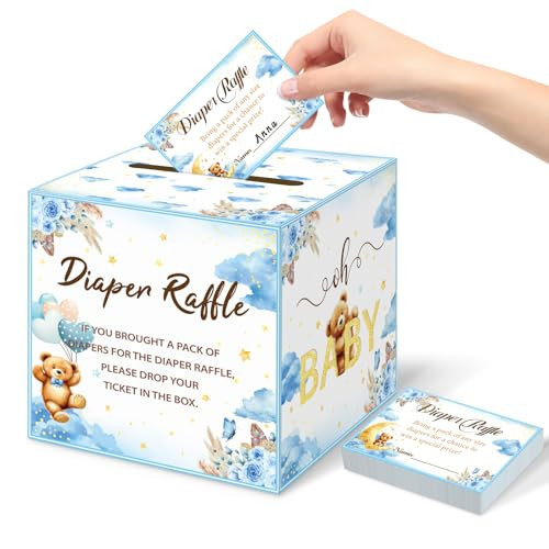 Diaper Raffle Box with Tickets, We Can Bearly Wait Baby Shower Decorations, Bear Themed Baby Shower Decorations for Boy Diaper Raffle Party Games(Blue) | Amazon (US)