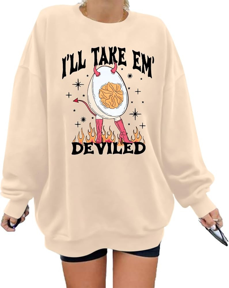 Thanksgiving Sweatshirt Women Deviled Eggs Sweatshirt Fall Season Long Sleeve Pullover Top | Amazon (US)