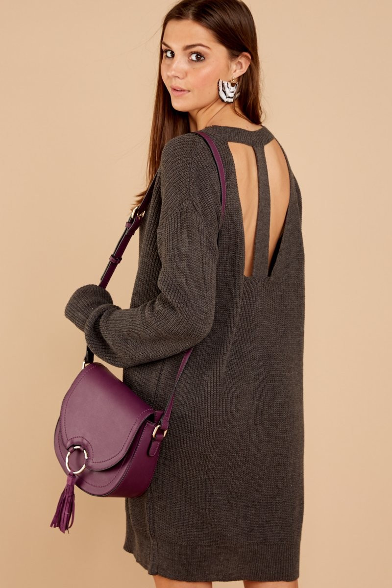 Down Right Chic Charcoal Grey Sweater Dress | Red Dress 