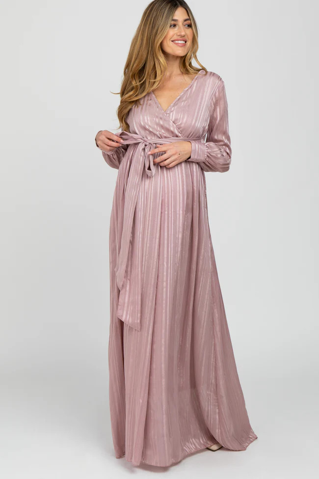 Pink Striped Shimmer Chiffon Maternity Maxi Dress | PinkBlush Maternity