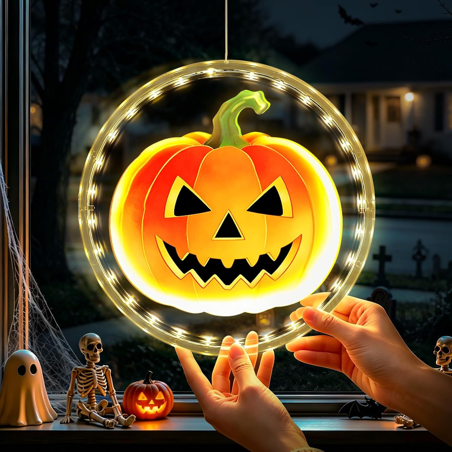 3 Pack Rechargeable Indoor Halloween Window Lights,4/6/12H Timer Function | Amazon (US)