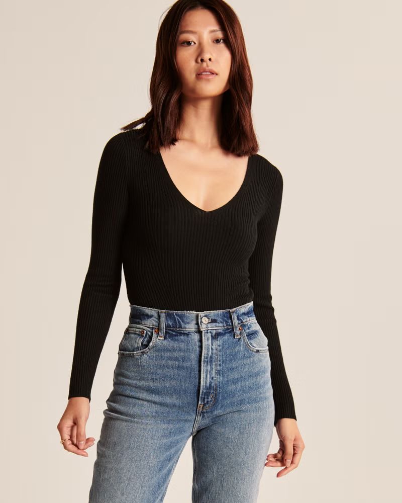 Women's Long-Sleeve Deep-V Sweater Bodysuit | Women's Up To 50% Off Select Styles | Abercrombie.c... | Abercrombie & Fitch (US)