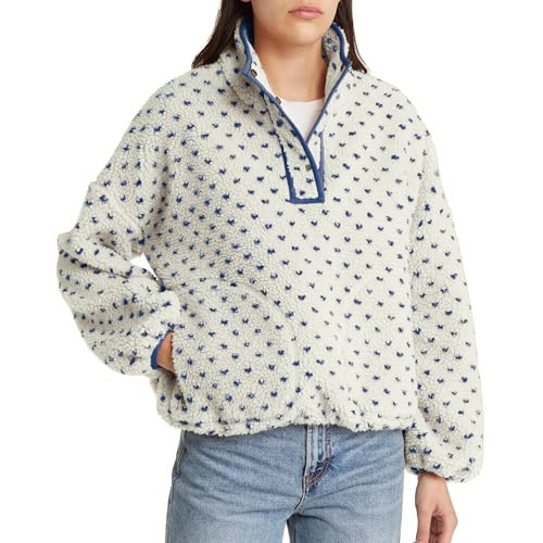 Hixiaohe Fleece Sweatshirt for Women Winter Long Sleeve High Neck Fuzzy Sherpa Pullover Jacket Warm Outerwear with Pockets(Blue,S) | Amazon (US)